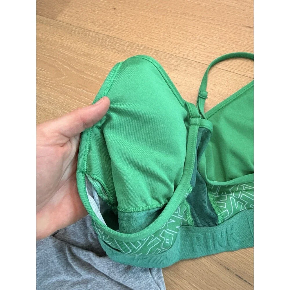 2 Victoria's Secret PINK Sports Bras Size Medium M Gray Green